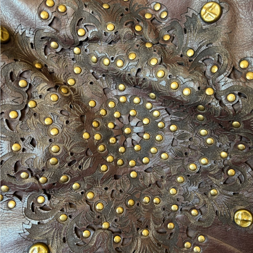 Platania Italian leather bag studded details and a laser cut-out floral design - Picture 8 of 11